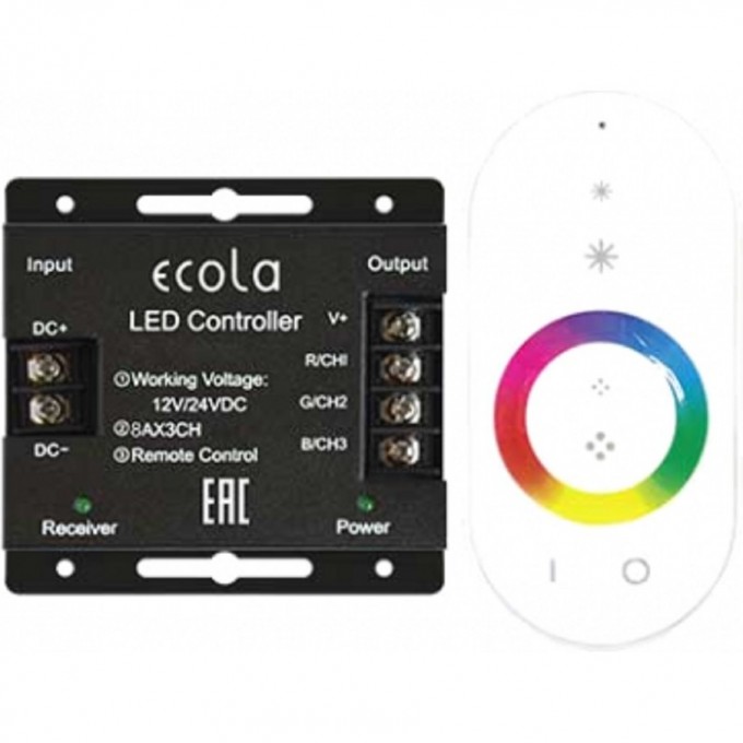 Контроллер ECOLA LED strip RGB RF controller 24A 288W 12V (576W 24V) с кольцевым сенсорным белым радиопультом RFC24WESB